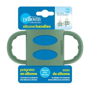 imageDr Browns Narrow Baby Bottle Handles 100 Silicone Easy Grip Removable Handles for Bottle to Sippy Cup Transition BlackEcruPink 3Pack 4mGreen