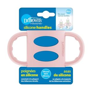 imageDr Browns Narrow Baby Bottle Handles 100 Silicone Easy Grip Removable Handles for Bottle to Sippy Cup Transition BlackEcruPink 3Pack 4mPink