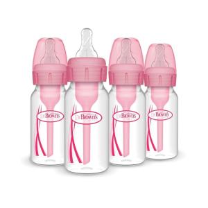 imageDr Browns Natural Flow AntiColic Options Narrow Baby Bottle 2 oz60 mL with Preemie Flow Nipple 0m 4 Pack4 Pack  4oz  Pink