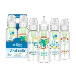 imageDr Browns Natural Flow AntiColic Options Narrow Baby Bottle 2 oz60 mL with Preemie Flow Nipple 0m 4 Pack4 Pack  8oz  Dream Adventure