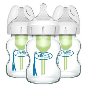 imageDr Browns Natural Flow AntiColic Options WideNeck Glass Baby Bottle 5 oz150 mL with Level 1 Slow Flow Nipple 1 Pack 0m5 oz  3 Pack