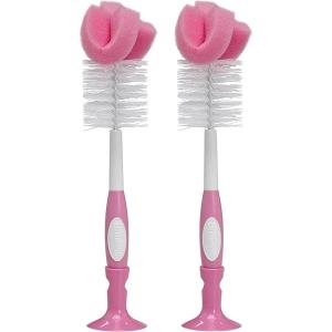 imageDr Browns Reusable Sponge Baby Bottle Cleaning Brush Set with Suction Cup Stand Scrubber and Nipple Cleaner Pink 3 Pack2 Pack  Pink Bottle Brush