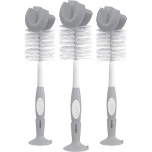 imageDr Browns Reusable Sponge Baby Bottle Cleaning Brush Set with Suction Cup Stand Scrubber and Nipple Cleaner Pink 3 Pack3Pack  Gray Bottle Brush