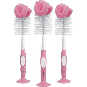 imageDr Browns Reusable Sponge Baby Bottle Cleaning Brush Set with Suction Cup Stand Scrubber and Nipple Cleaner Pink 3 Pack3Pack  Pink Bottle Brush