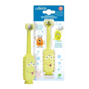 imageDr Browns ToothScrubber Toddler Toothbrush TripleSided Training Toothbrush with Suction Cup Base Green Monster Baby Oral Care Ages 14 Years1 Pack  Green Monster