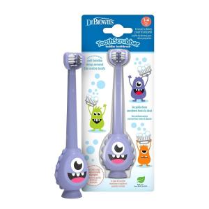 imageDr Browns ToothScrubber Toddler Toothbrush TripleSided Training Toothbrush with Suction Cup Base Green Monster Baby Oral Care Ages 14 Years1 Pack  Purple Monster