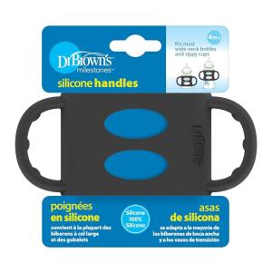 imageDr Browns WideNeck Baby Bottle Handles 100 Silicone Easy Grip Removable Handles for Bottle to Sippy Cup Transition Black 4m