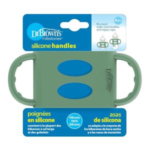 imageDr Browns WideNeck Baby Bottle Handles 100 Silicone Easy Grip Removable Handles for Bottle to Sippy Cup Transition Green 4m