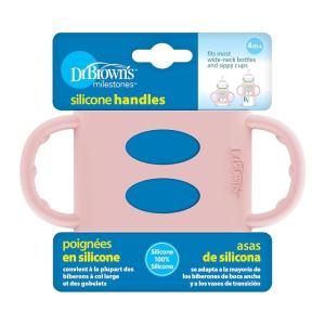 imageDr Browns WideNeck Baby Bottle Handles 100 Silicone Easy Grip Removable Handles for Bottle to Sippy Cup Transition Pink 4m