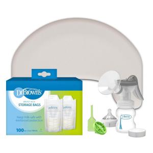 imageDr Browns Feeding Essentials Bundle Light Gray Nursing Pillow  3Piece Manual Pump Kit  100ct Breast Milk Storage Bags  3Piece Set