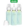 imageDr Browns Natural Flow AntiColic Options Narrow Glass Baby Bottles 8 oz250 mL with Level 1 Slow Flow Nipple 3 Pack 0m with Mint 100 Silicone Sleeves BPAFree