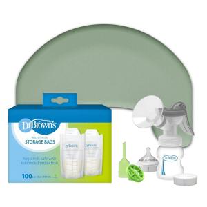 imageDr Browns Feeding Essentials Bundle Storm Green Nursing Pillow  3Piece Manual Pump Kit  100ct Breast Milk Storage Bags  3Piece Set