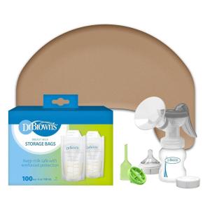 imageDr Browns Feeding Support Pillow with Cover Gentle Biege amp Manual Breast Pump amp Breast Milk Storage Bags 100 ct 6 oz Bags BPA free