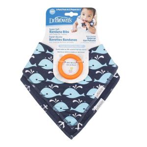 imageDr Browns Super Soft amp Absorbent Baby Bandana Bib with SnapOn Teether 3m 2Pack Navy Whales amp AnchorsWhales  Anchors