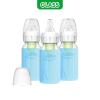 imageDr Browns AntiColic Options Narrow Glass Baby Bottles 4 oz120 mL with Level 1 Slow Flow Nipple 3 Pack 0m with Blue 100 Silicone Sleeves BPAFreeBlue  4 oz