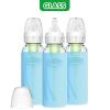 imageDr Browns AntiColic Options Narrow Glass Baby Bottles 4 oz120 mL with Level 1 Slow Flow Nipple 3 Pack 0m with Blue 100 Silicone Sleeves BPAFreeBlue  8 oz