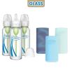 imageDr Browns AntiColic Options Narrow Glass Baby Bottles 4 oz120 mL with Level 1 Slow Flow Nipple 3 Pack 0m with Blue 100 Silicone Sleeves BPAFreeGlowBlueMint  8 oz