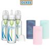 imageDr Browns AntiColic Options Narrow Glass Baby Bottles 4 oz120 mL with Level 1 Slow Flow Nipple 3 Pack 0m with Blue 100 Silicone Sleeves BPAFreeGlowPinkMint  8 oz