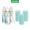 imageDr Browns AntiColic Options Narrow Glass Baby Bottles 4 oz120 mL with Level 1 Slow Flow Nipple 3 Pack 0m with Blue 100 Silicone Sleeves BPAFreeMint  8 oz