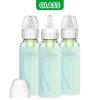 imageDr Browns AntiColic Options Narrow Glass Baby Bottles 4 oz120 mL with Level 1 Slow Flow Nipple 3 Pack 0m with Blue 100 Silicone Sleeves BPAFreeMint  8 oz