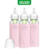 imageDr Browns AntiColic Options Narrow Glass Baby Bottles 4 oz120 mL with Level 1 Slow Flow Nipple 3 Pack 0m with Blue 100 Silicone Sleeves BPAFreePink  8 oz