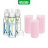 imageDr Browns AntiColic Options Narrow Glass Baby Bottles 4 oz120 mL with Level 1 Slow Flow Nipple 3 Pack 0m with Blue 100 Silicone Sleeves BPAFreePink  8 oz