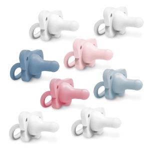 imageDr Browns HappyPaci 100 Silicone Baby Pacifier Contoured OnePiece Design LightBlue Blue White LightPink Pink 06m BPAFree 8Pack